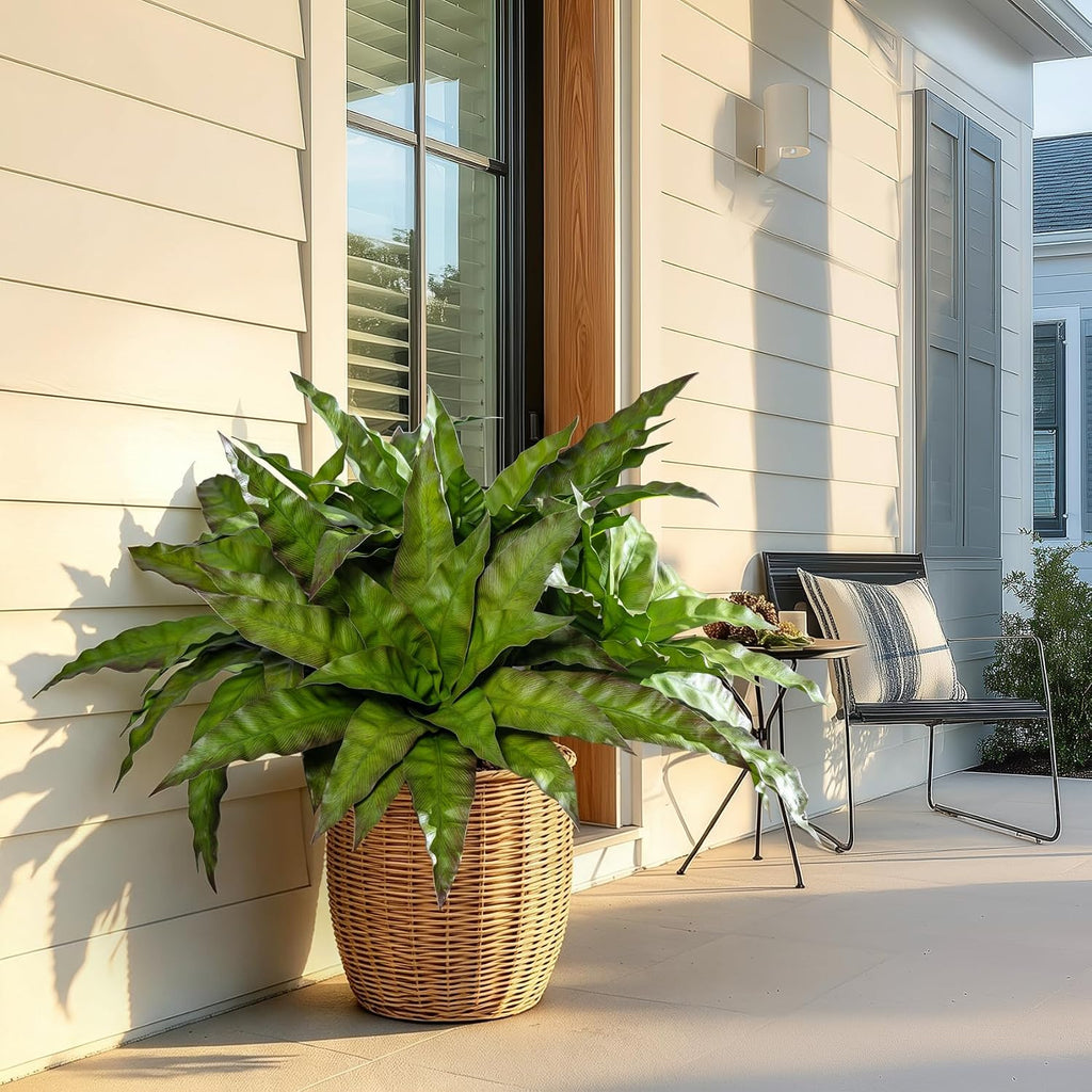 4 Pcs Artificial Greenery Stems Fake Bird Nest Fern Faux Branches Artificial Plants Realistic Fake Dracaena Realistic Plants for Indoor Outdoor Porch Patio Home Office Living Room Decor (Brown Green)