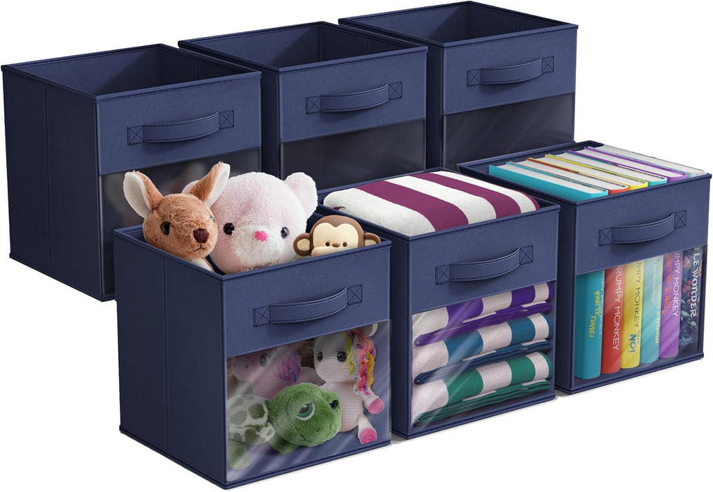 Sorbus Storage Cubes with Clear Window, 6 Pack (11 Inch, Navy Blue)