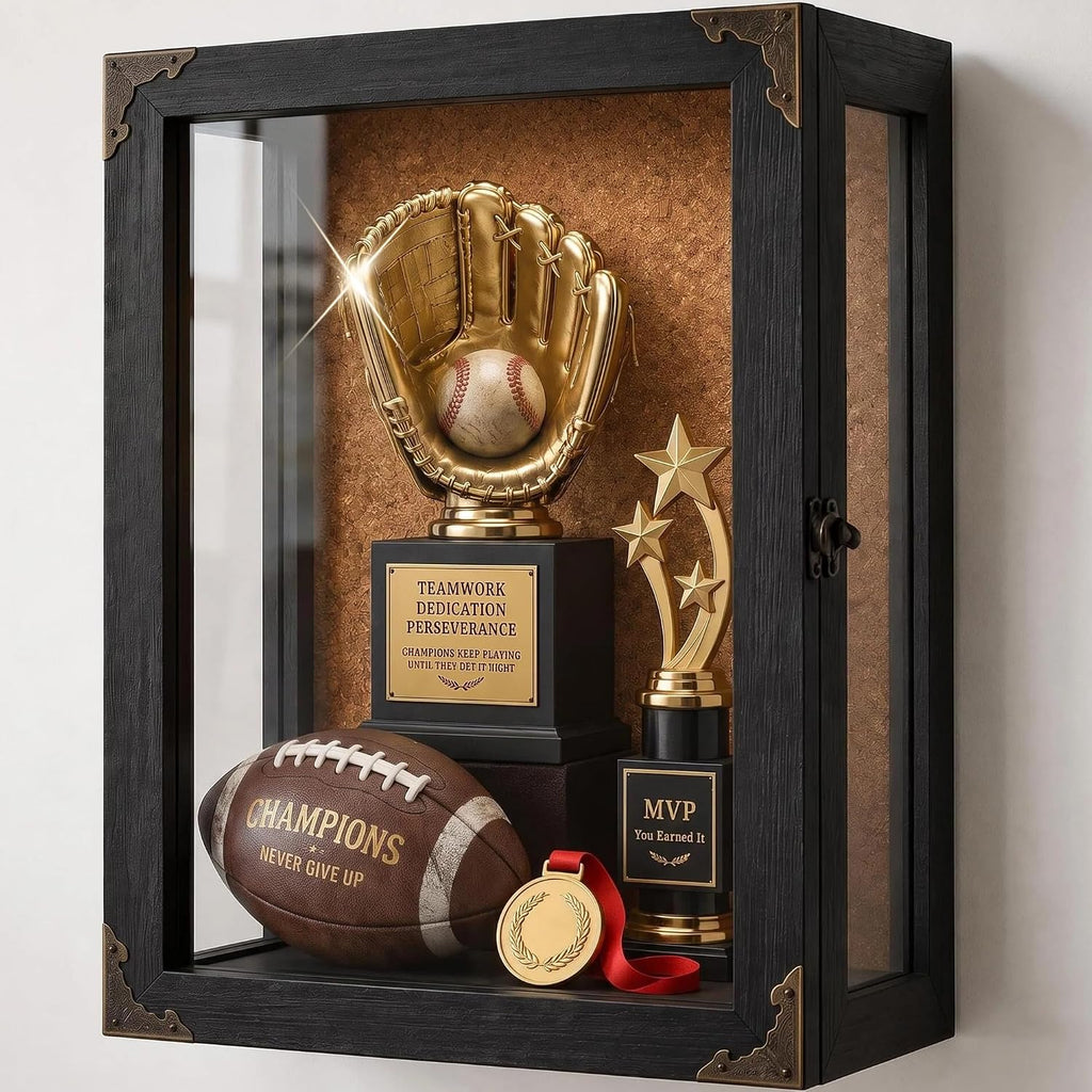 Deep Shadow Box Frame,Black Wood Display Cases for Keepsake 11x15x5in