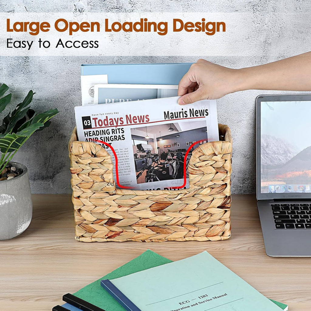 BTSKY Woven Magazine Holder, Hanging Water Hyacinth Mail Baskets for Wall