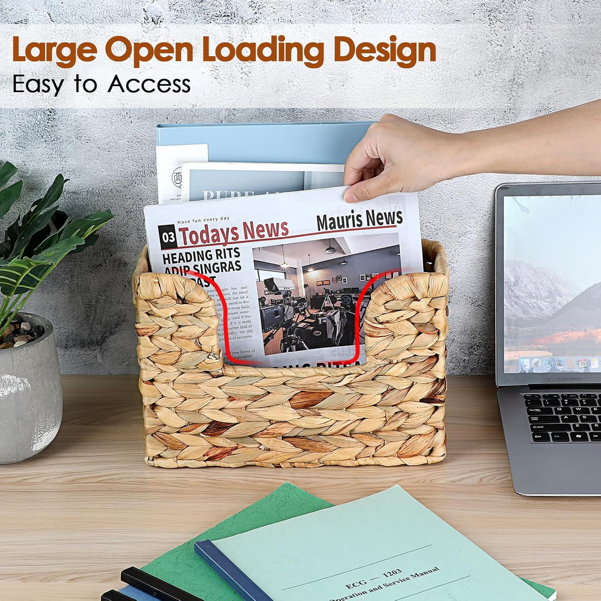 BTSKY Woven Magazine Holder, Hanging Water Hyacinth Mail Baskets for Wall