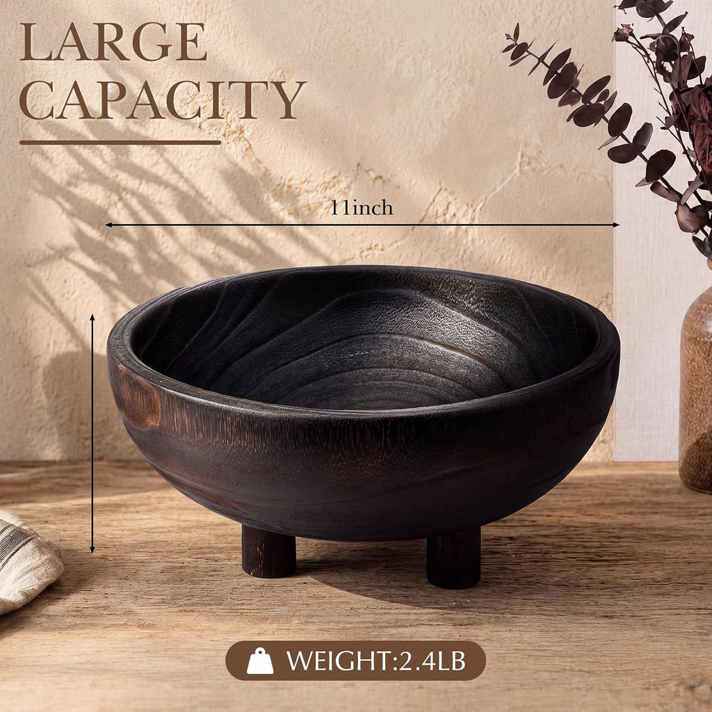 Brown Wooden Fruit Bowl with 4 Legs for Kitchen Counter
