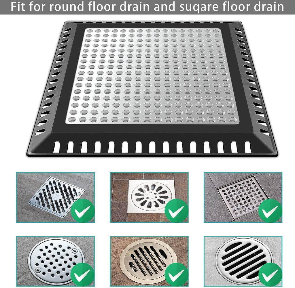 Shower Hair Catcher/Drain Strainer/Drain Hair Catcher Shower Cover for Bathroom Floor Drain, Stainless Steel and Silicone (4 inch, Black) (Pack of 2)