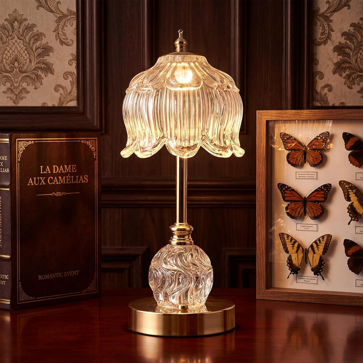 Flower Battery Operated Rechargeable Lamp Cordless, Lily, Clear