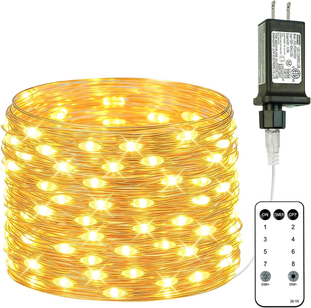33FT 100 LED Fairy Lights Plug in with Remote, Twinkle Lights for Christmas