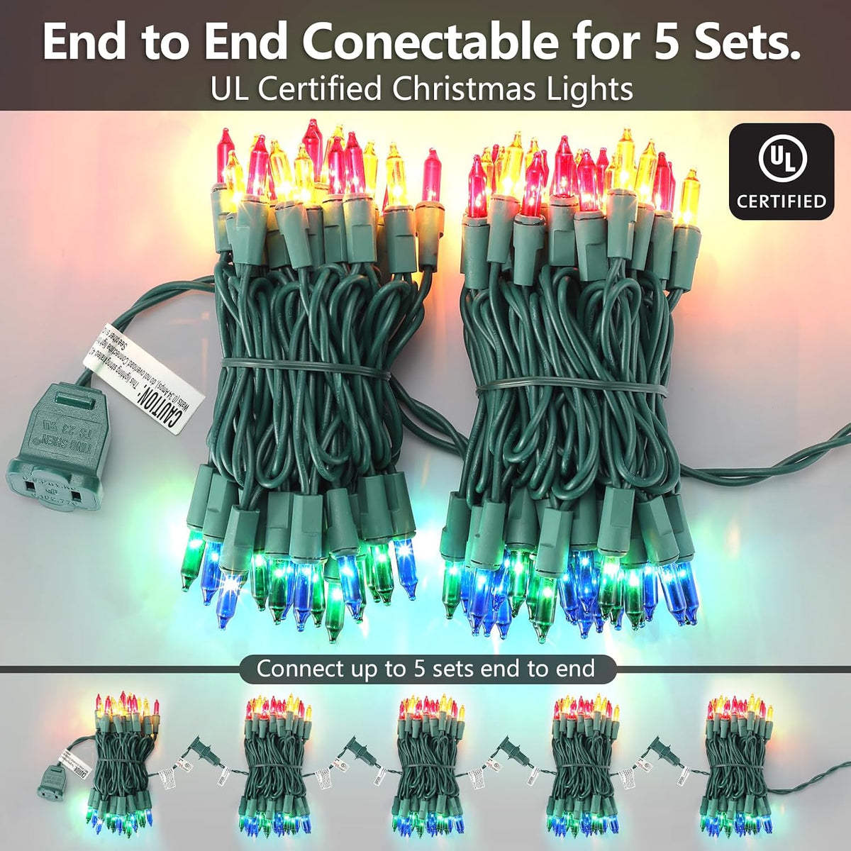 TIGOMOOV Multicolor Christmas Lights 100 Count, 21ft Green Wire Incandescent Mini String Lights, UL Certified Plug in Connectable, Xmas Tree Wreath Yard Patio Party Wedding Indoor Outdoor Decor