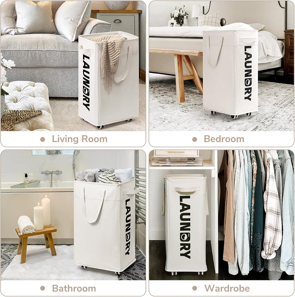 CHICVITA 75L Laundry Basket with Wheels & Handle 2-Pack, Wash Bags, White