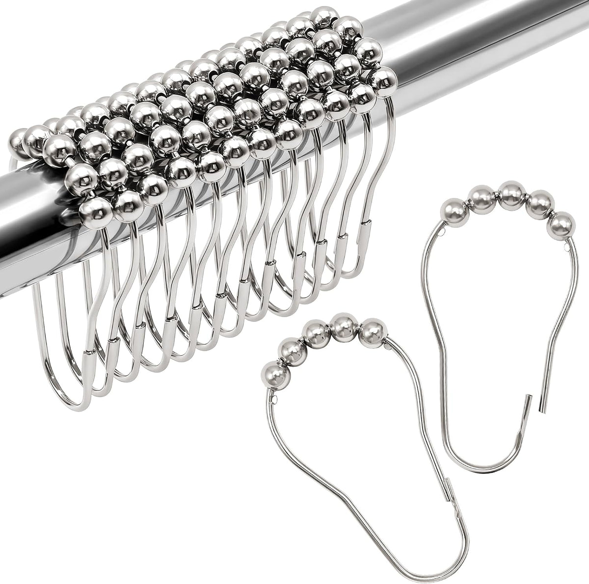 Shower Curtain Hooks Rings,12 Pcs Decorative Rustproof Metal Shower Hooks for Shower Curtain,Free Sliding Shower Hooks for Bathroom Shower Rods,Easy Snap Shower Rings for Curtain (Silver)
