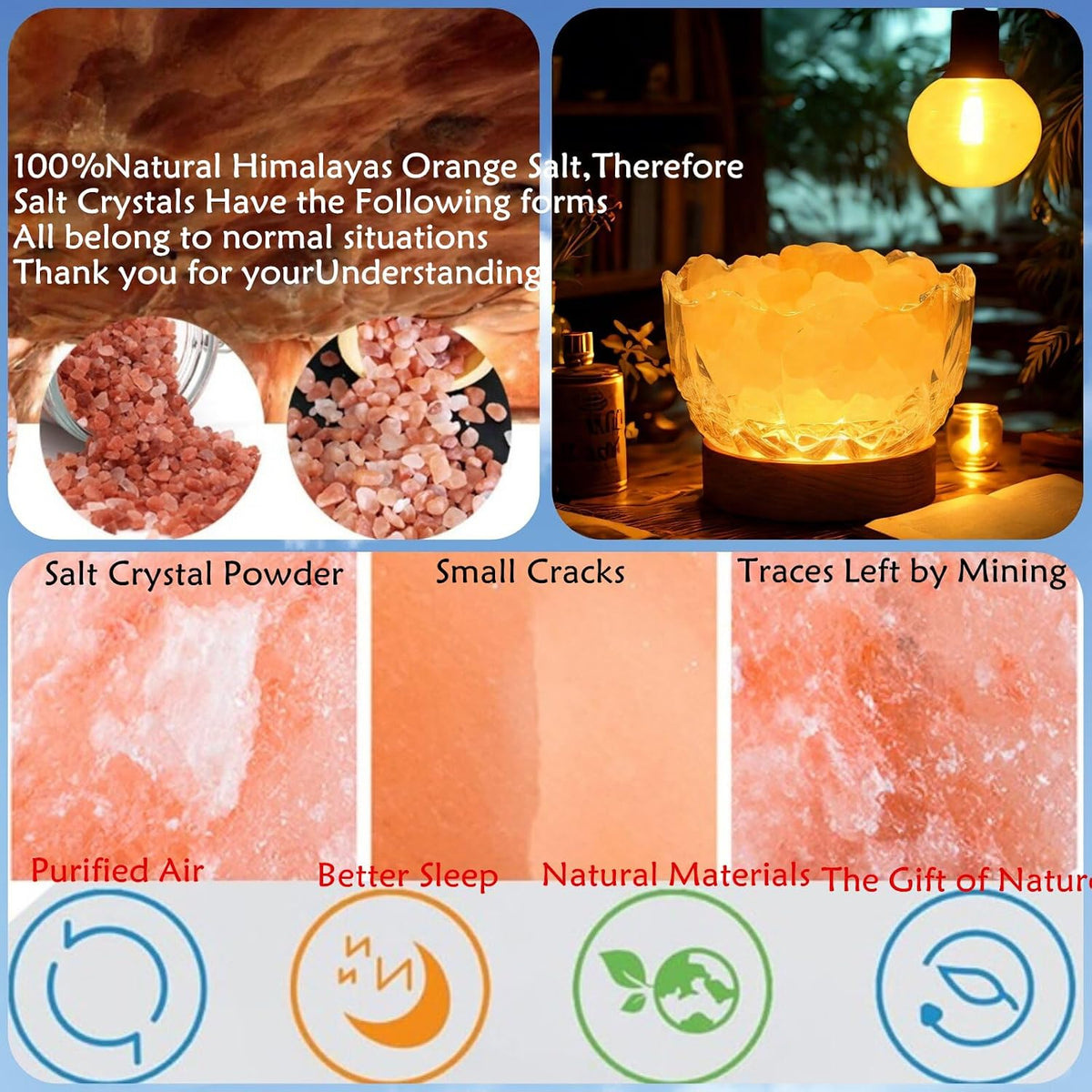 Crystal Glass Himalayan Salt Lamp with 3 Distinct Lighting Modes 10 Levels