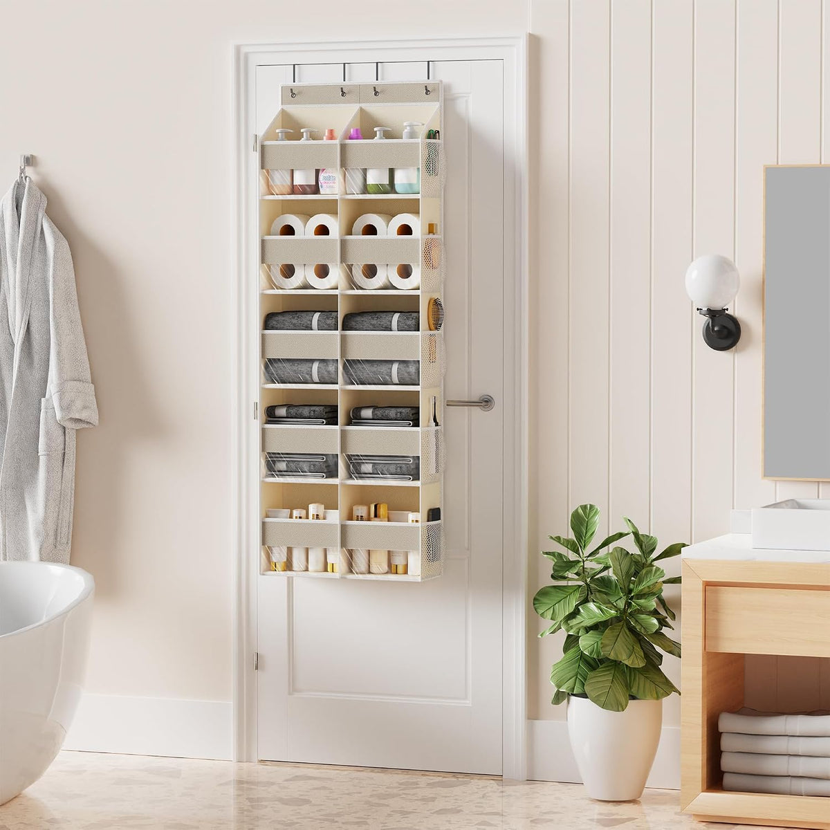 MAX Houser 5 Pocket Over Door Hanging Organizer with Clear Window, Beige