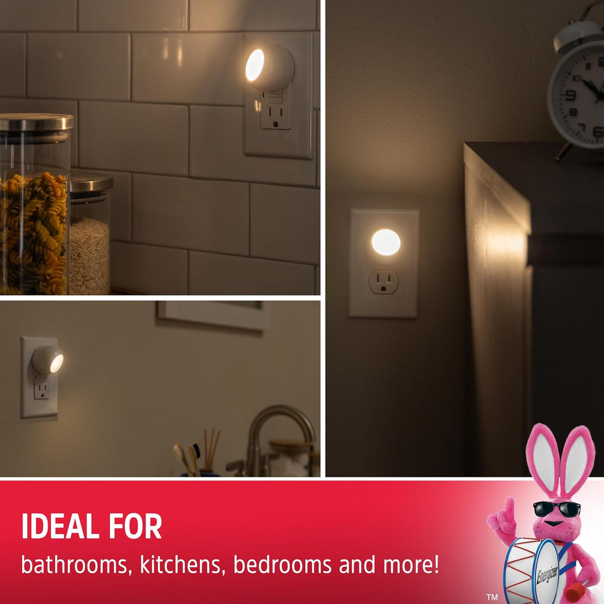 Energizer LED Rotating Night Lights Plug Into Wall Dusk to Dawn Sensor Home Decor Apartment Essentials Ambient Lighting Nightlight 40293(Pack of 16)