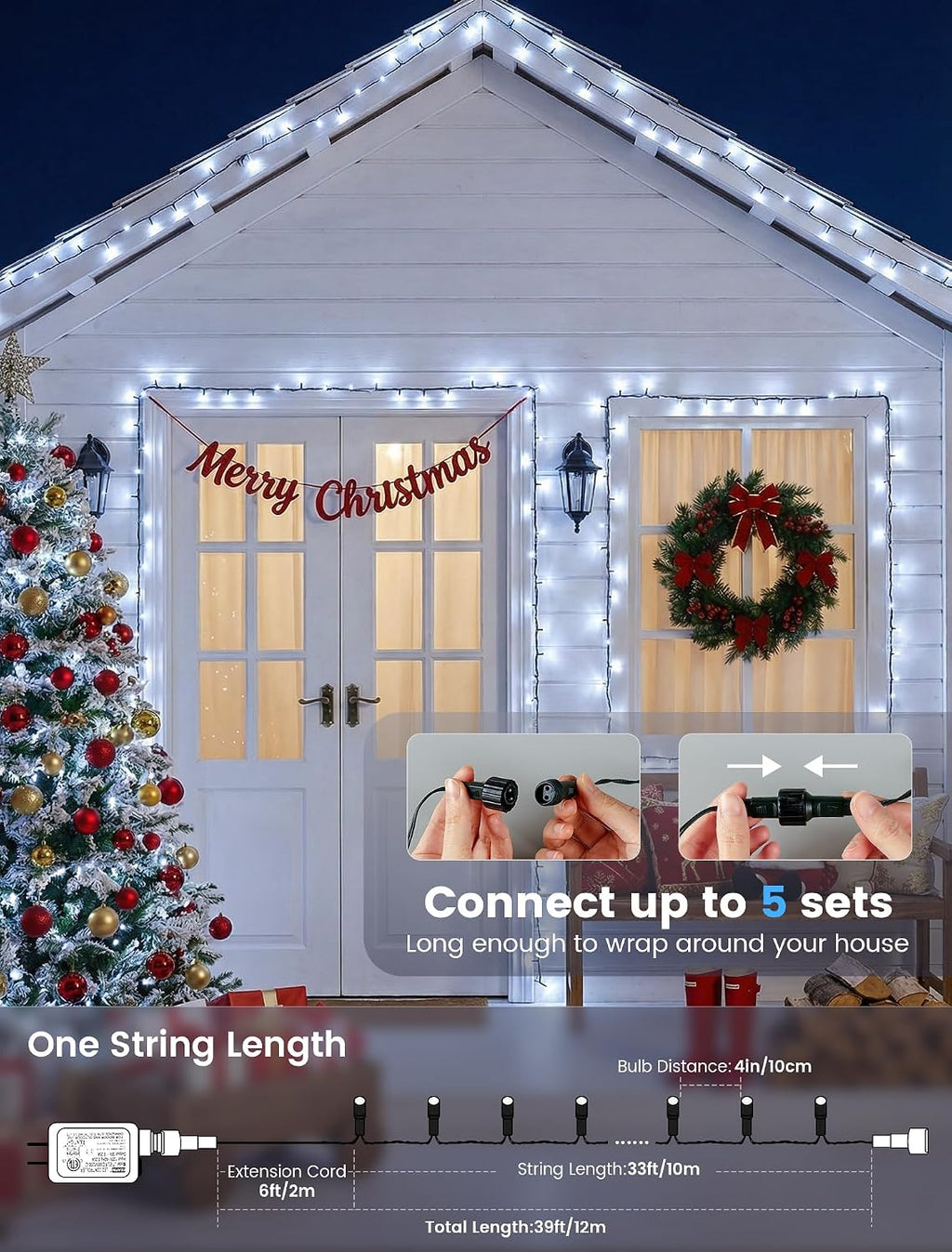 Hopolon Cool White Christmas Twinkle String Lights, 33FT 100L with Remote