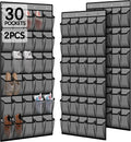 Over the Door Shoe Organizer with 30 Breathable Mesh Pockets (2PC-Gray)