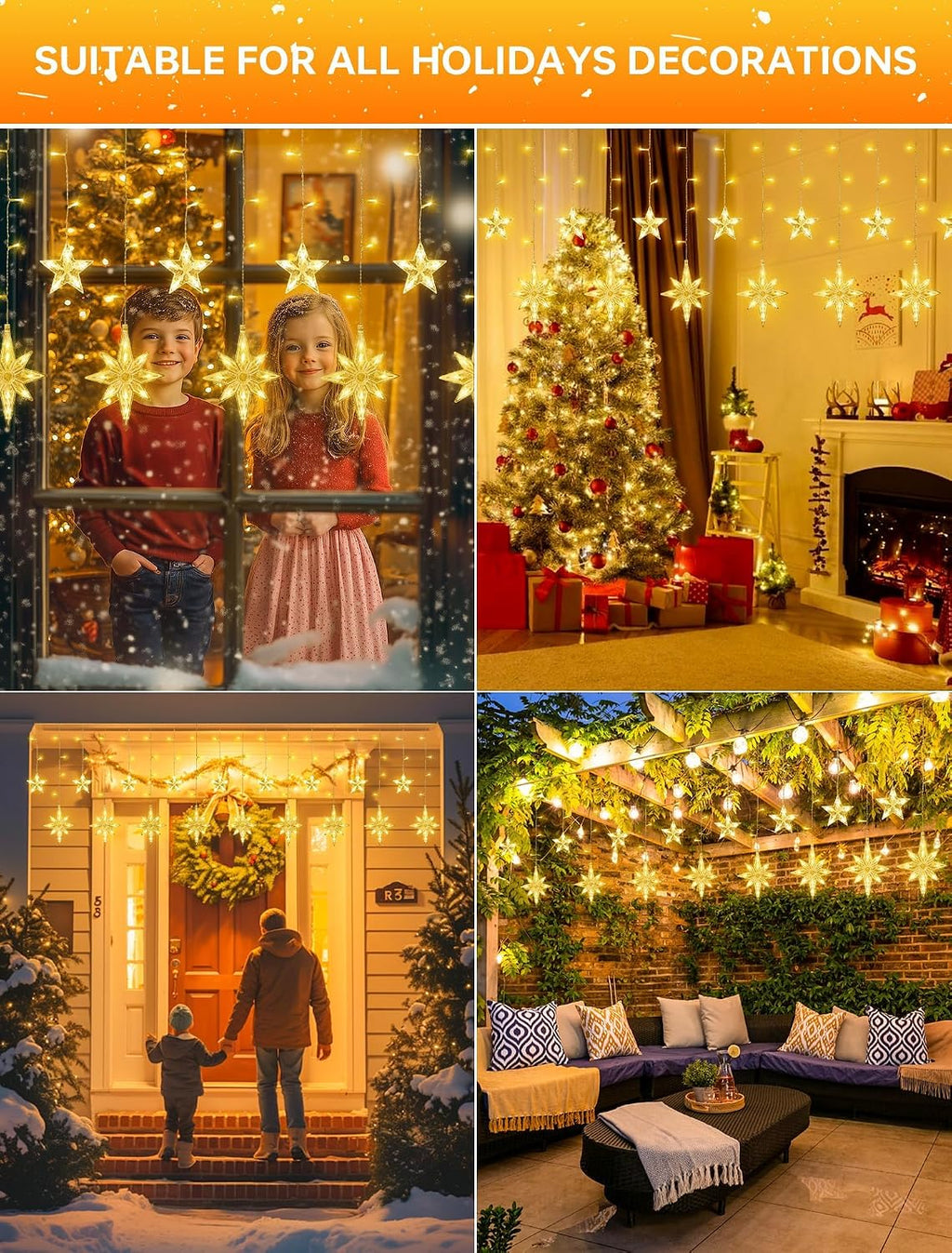 126 LED Star Icicle Lights,7.8ft Window Curtain Lights Plug in