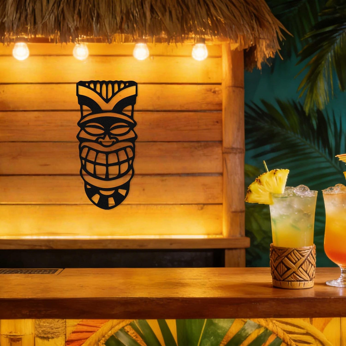 Zckjnoi Black Metal Tiki Mask Wall Decor, Tropical Tikis Art Decoration for Tiki Bar, Tiki Partys, Luau Partys and Hawaiian-Themed Party, Tiki Bar Accessories, Tiki Bars Statue Gifts