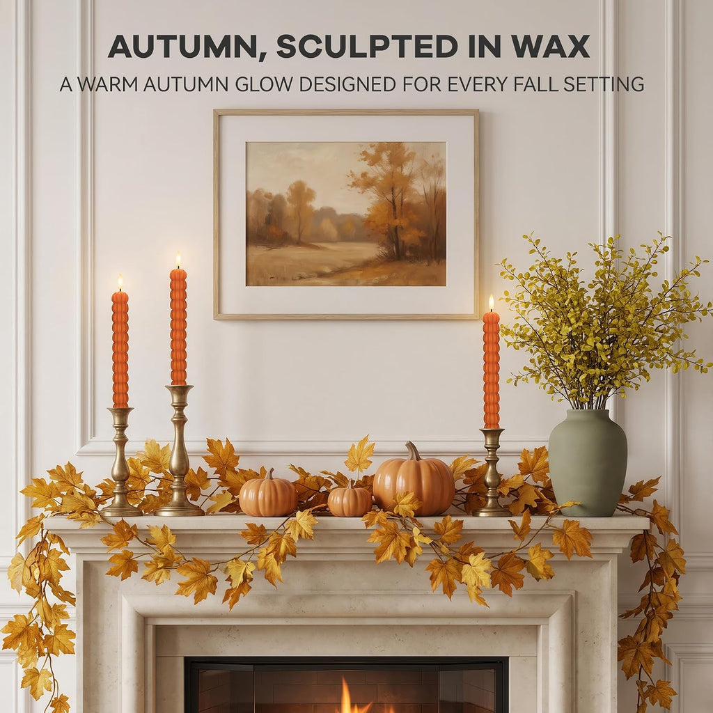 Pumpkin Taper Candles, Fall Flameless Candles, Halloween, Orange, Set of 3