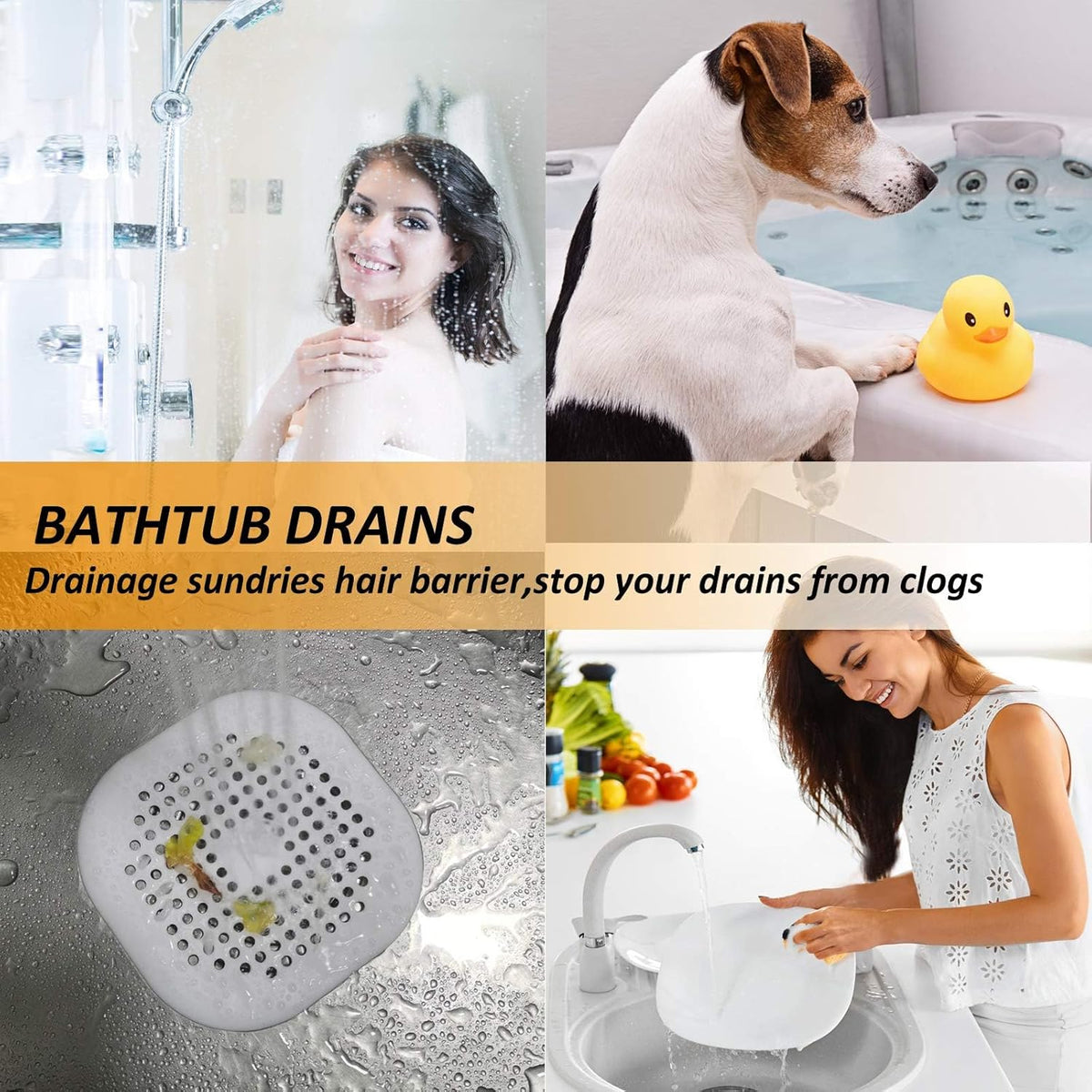 Bovinde Hair Drain Catcher,Square Cover for Shower 2 Pack (Sliver Grey)
