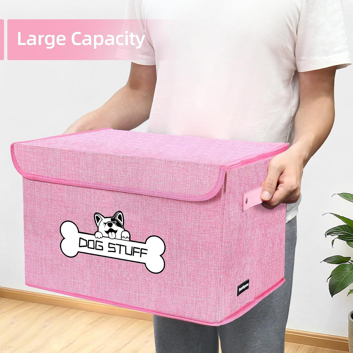 Dog Toy Basket with Lid, Collapsible Box for Pet Accessories