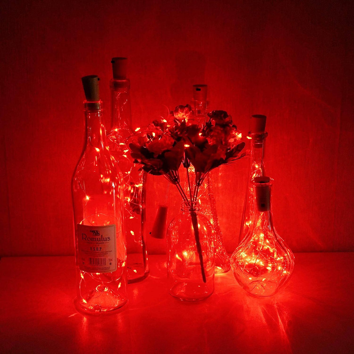 Wine Bottle Lights with Cork, 6 Pack Battery Operated 15 LED Cork Shape Silver Wire Colorful Fairy Mini String Lights for DIY, Party, Decor, Christmas, Halloween,Wedding (Red)