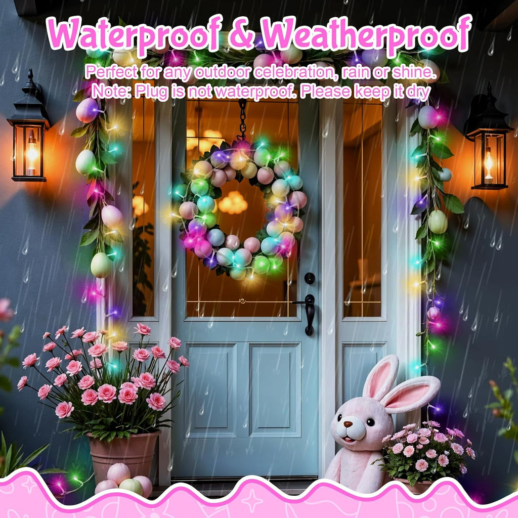 cshare Easter String Lights, Pastel Easter Lights Plug in with Timer 8 Lighting Modes 32ft 100LED Transparent Wire Fairy Lights for Easter Decorations Garland Outdoor Indoor Party