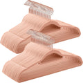 SONGMICS Velvet Hangers, Set of 50 with Tie Bar, Rose Gold Swivel Hook