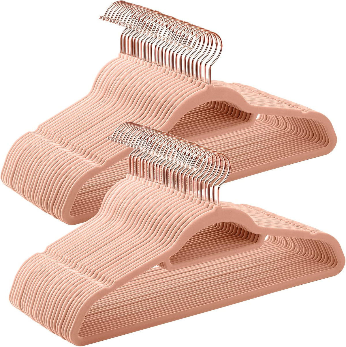 SONGMICS Velvet Hangers, Set of 50 with Tie Bar, Rose Gold Swivel Hook