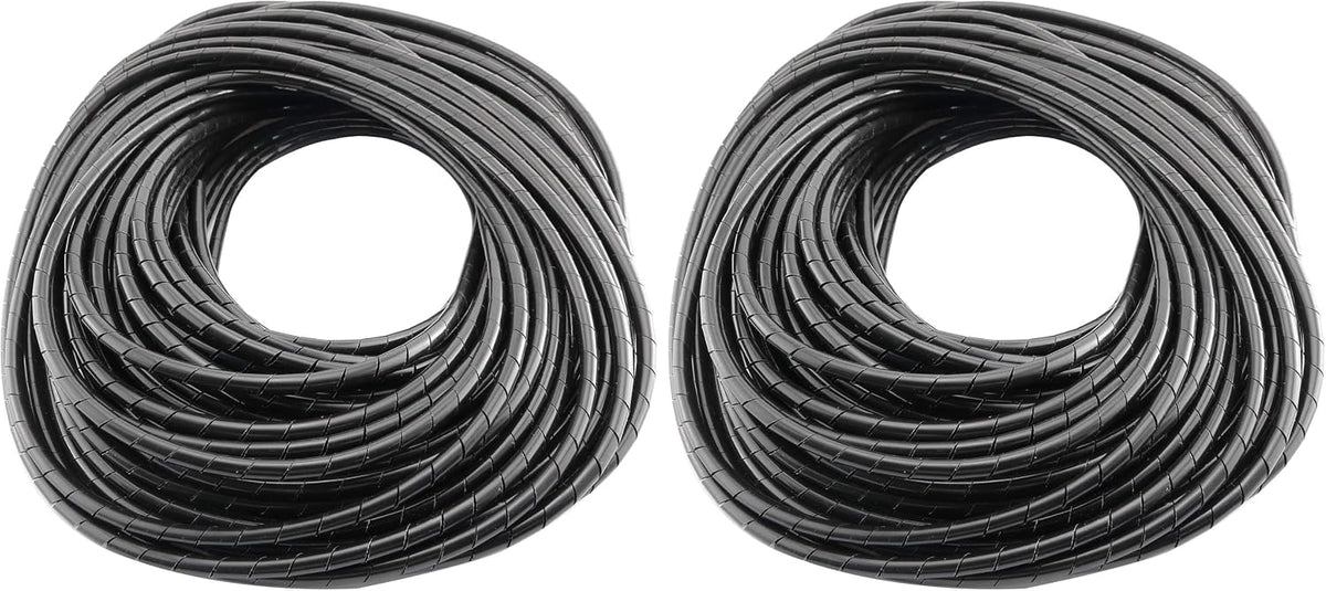 DGZZI Spiral Cable Wrap 4mm 25m Black Spiral Wrap Cable Binding Tidy Leads for TV PC Home Cinema CCTV Wires (Pack of 2)