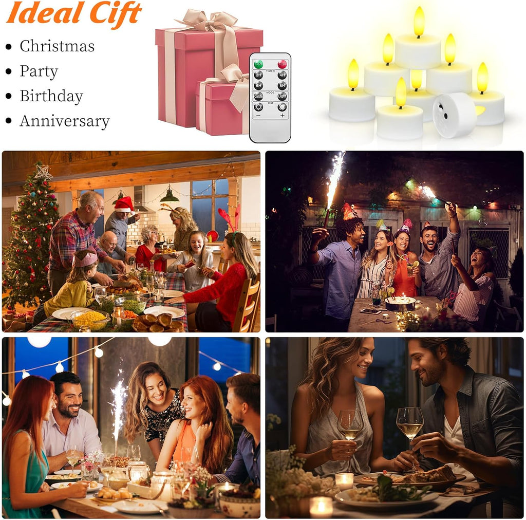 Rechargeable Tea Lights with Remote Timer (6PCS-Charging Base not Included)