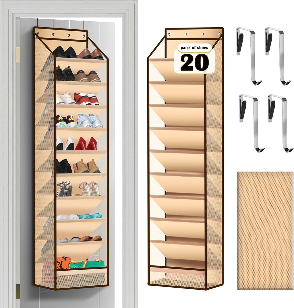 10 - Pocket Over - the - Door Hanging Shoe Organizers & Rack, Made of Sturdy 600D Oxford + Non - Woven Fabric, Space - Saving Storage for Shoes, Boots & More (Cream-colored)