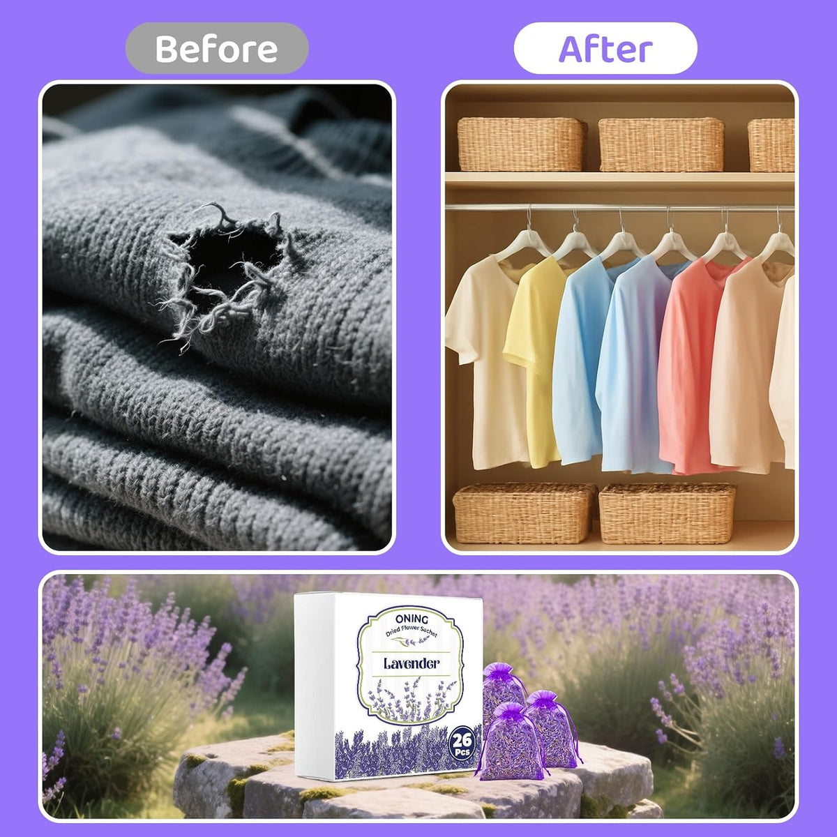 26 Pack Lavender Sachet Bags Home Fragrance Sachets, Real Lavender Flowers