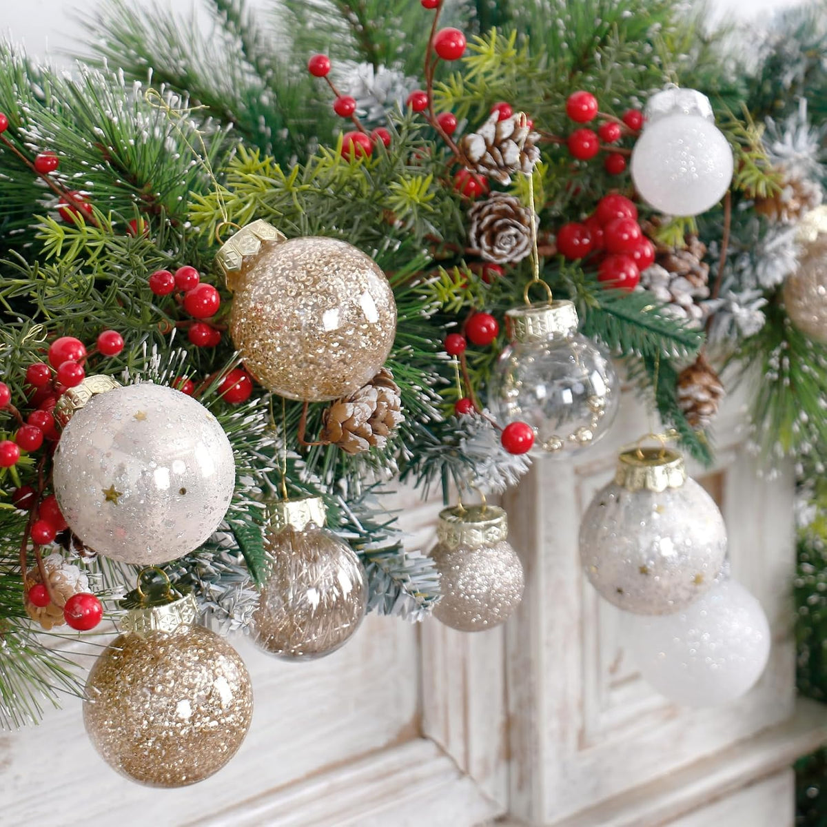 34PCS Champagne/White Christmas Ball Ornaments Set for Tree Decor