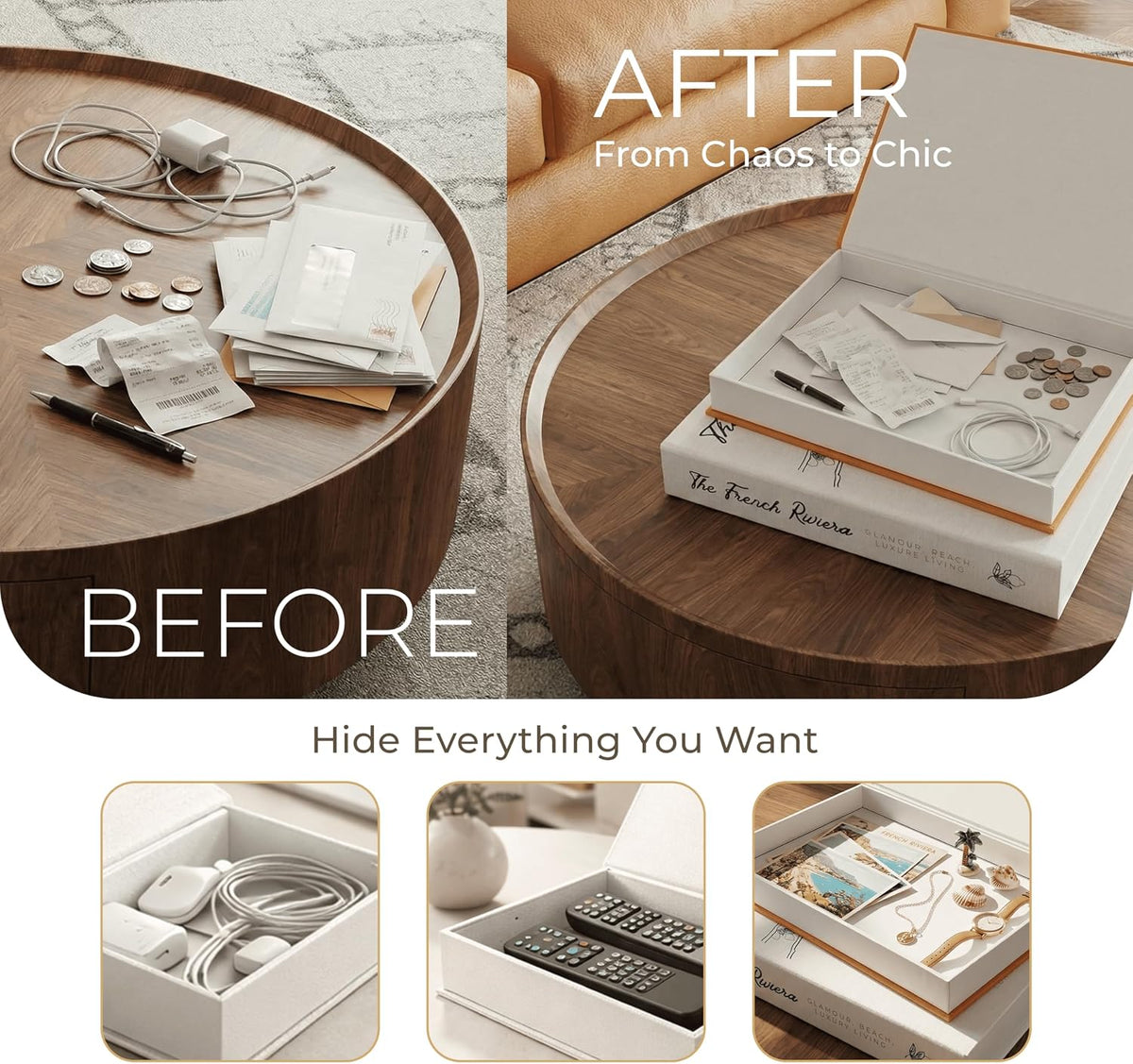 Decorative Books for Home Decor – Orange & White Linen Faux Books Decoration: Aesthetic Fake Book for Shelf, Living Room, Mantle, Entryway & Coffee Table Decor – Stack Faux Book Storage Box, Set of 2
