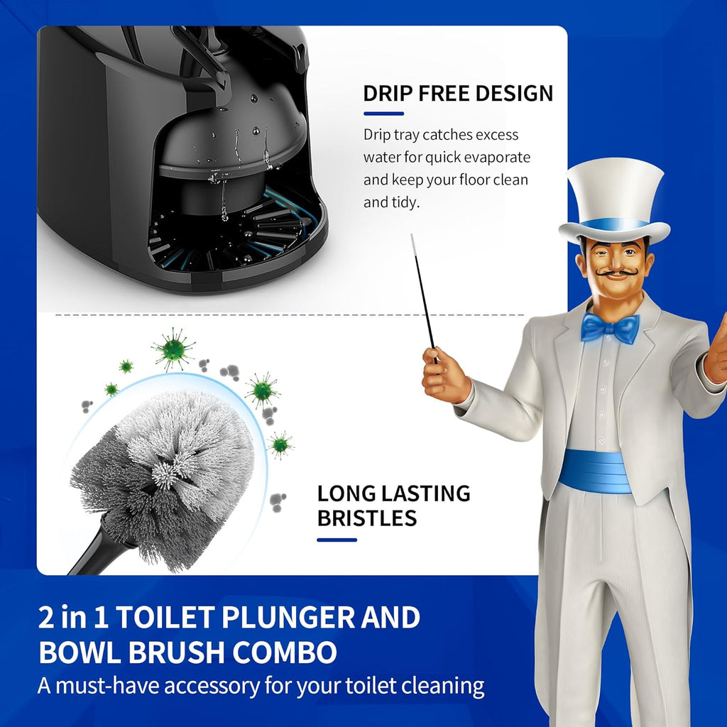 MR.SIGA Toilet Plunger and Brush with Holder for Toilet Cleaning, Black