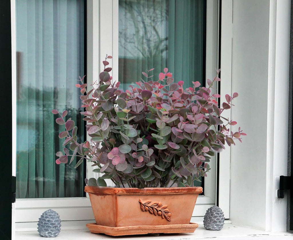 5Pcs Artificial Eucalyptus Stems，Artificial Greenery Fake Dust Frosted Eucalyptus Branches Leaves，Fake Plants for Decoration (Dusty Mauve- 13.8 in)