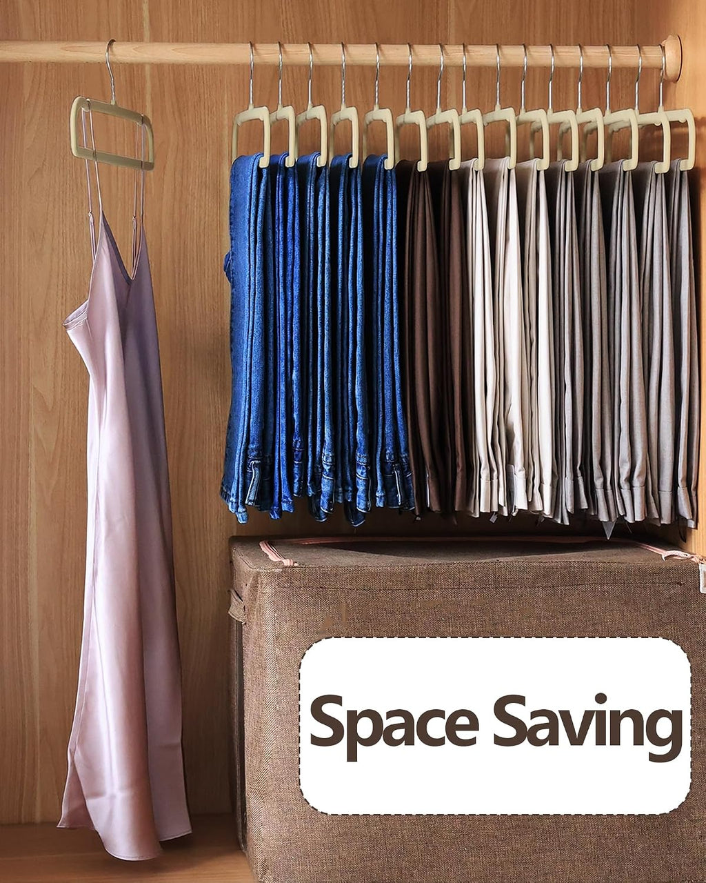 Velvet Hangers Non Slip - 20 Pack Pants Hangers for Closet - Thin Space Saving Clothes Hanger - Strong, Durable, Jean Perchas with 360 Degree Rotatable Hook for Tank Top (Beige Silver Hook)