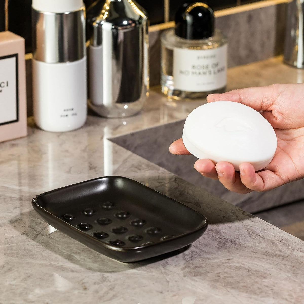 Miamolo Soap Dish for Shower, Ceramic Soap Holder for Bath, Save Soap Loss