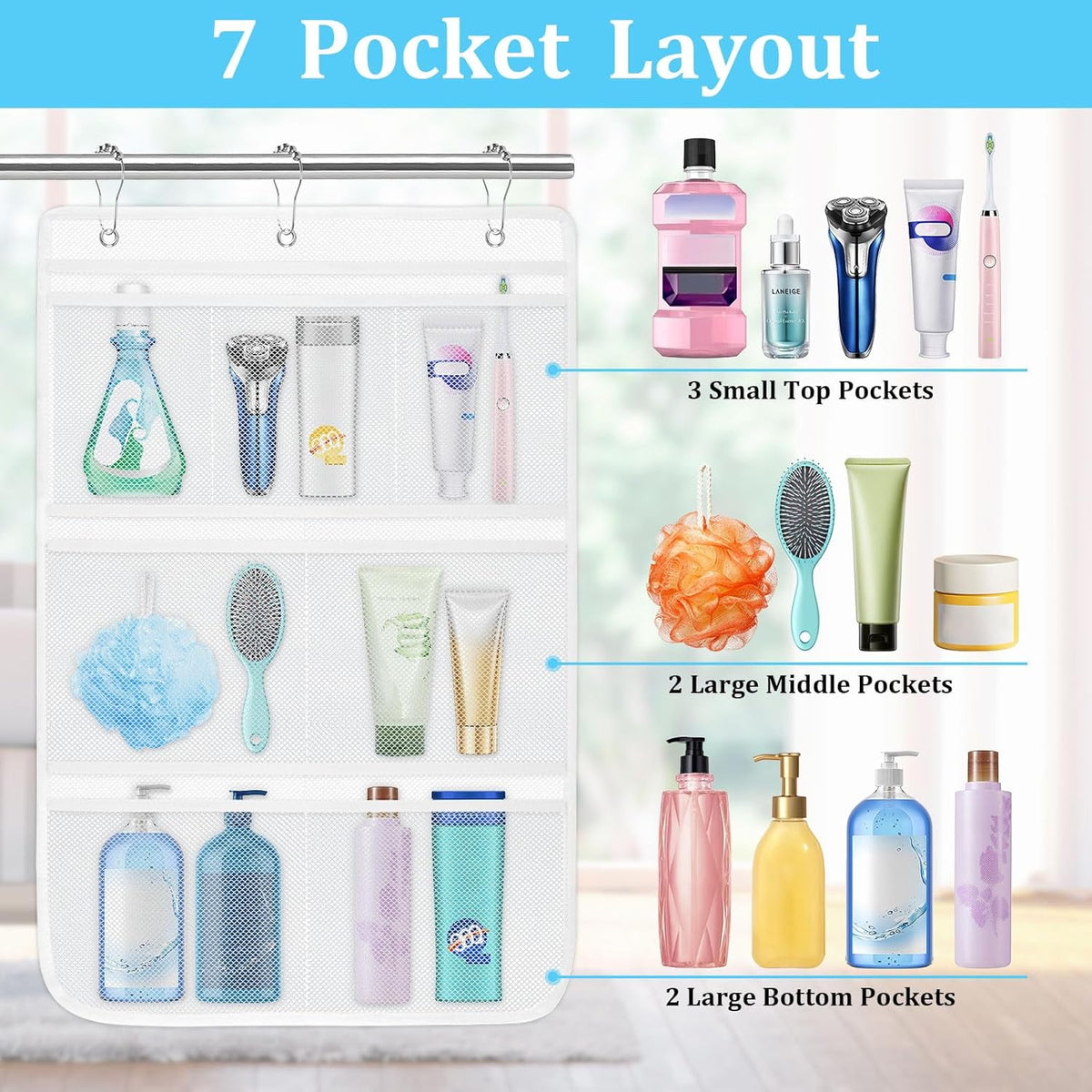 Mesh Shower Organizer for Bath, 2 Pack Mesh Shower Caddy Hanging, Quick Dry