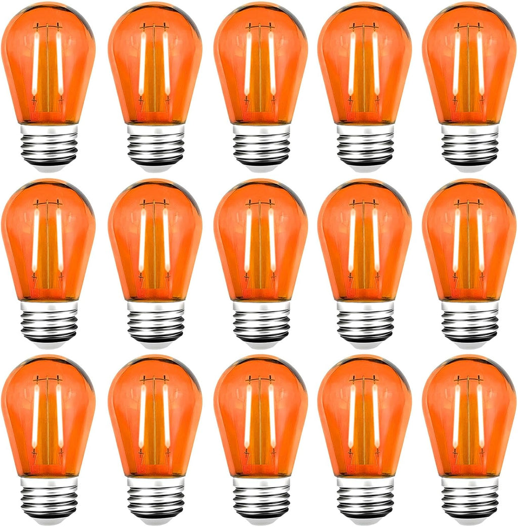 15 Pack S14 LED Orange Light Bulbs, Shatterproof 2 Watt E26 Base