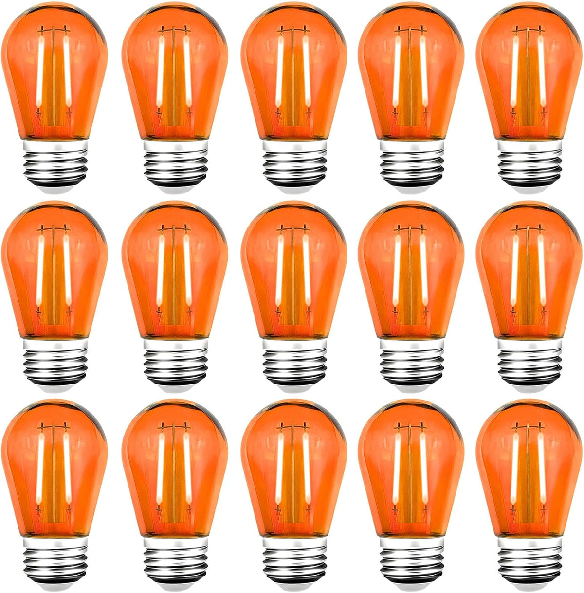 15 Pack S14 LED Orange Light Bulbs, Shatterproof 2 Watt E26 Base