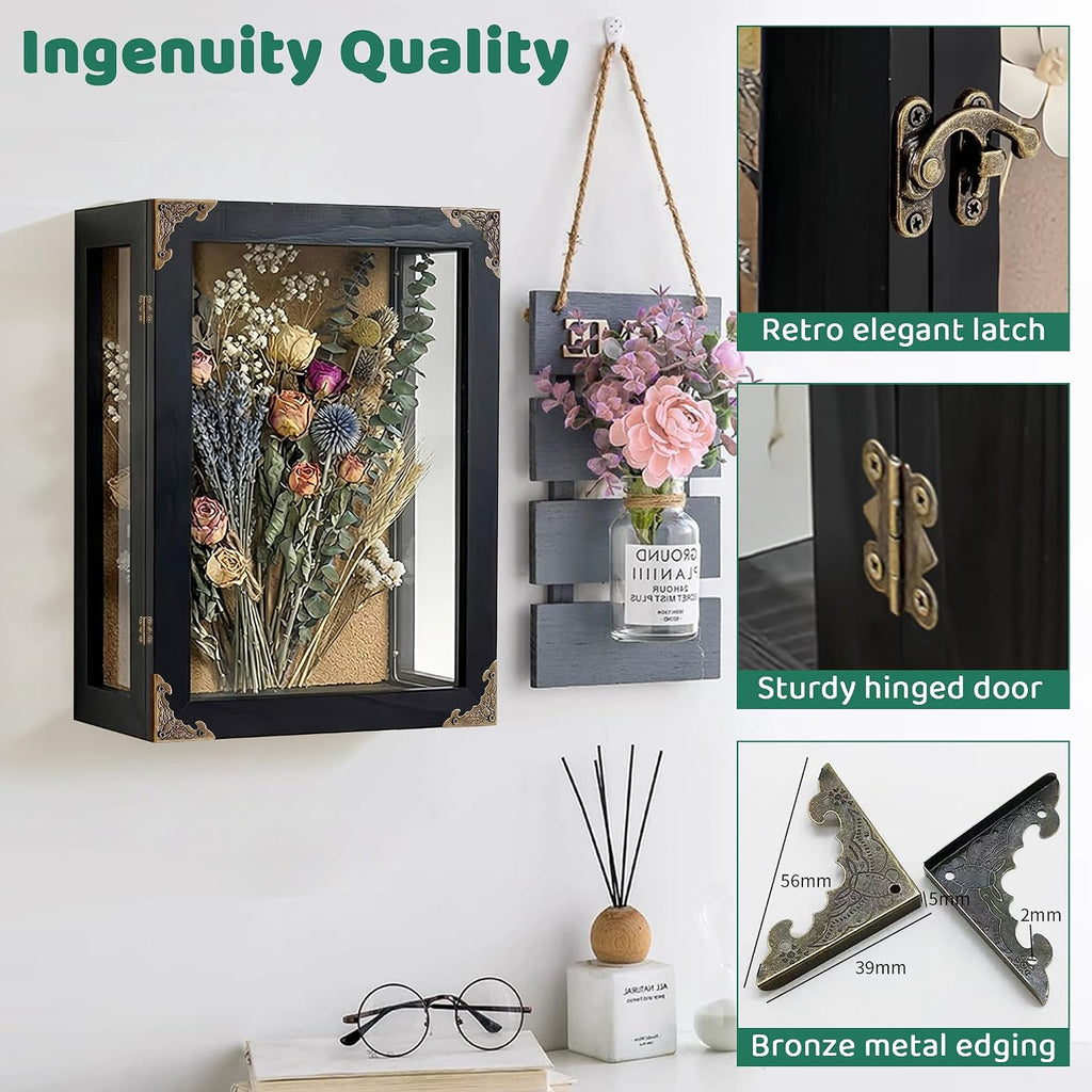 Deep Shadow Box Frame,Black Wood Display Cases for Keepsake 11x15x5in