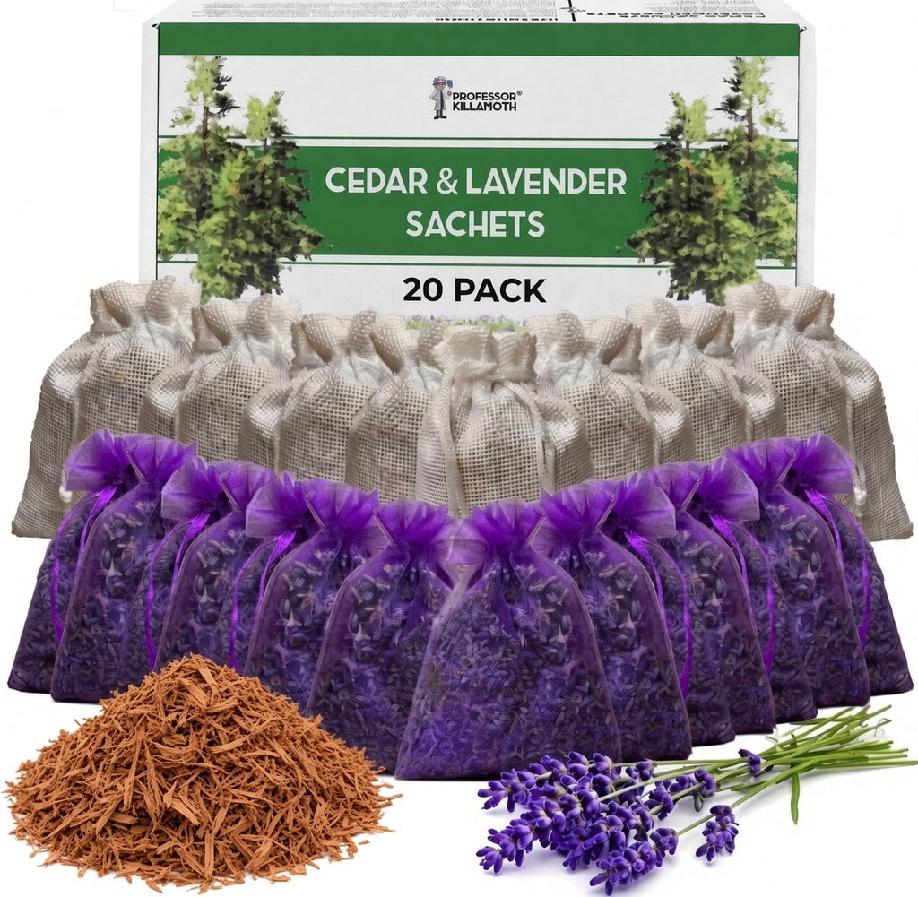 Professor Killamoth Cedar Chips and Lavender Sachets (20 Pack) - Stop Clothes Damage - Cedar and Lavendar Home Fragrance Sachets for Drawers and Closets