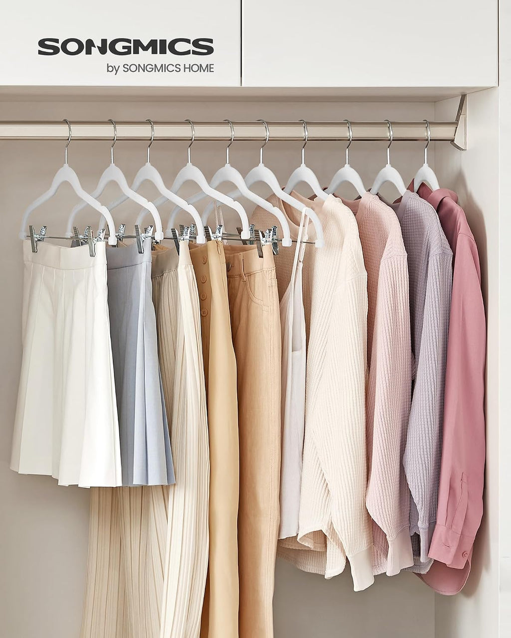 SONGMICS 30-Pack Pants Hangers, Velvet Hanger with Adjustable Clips