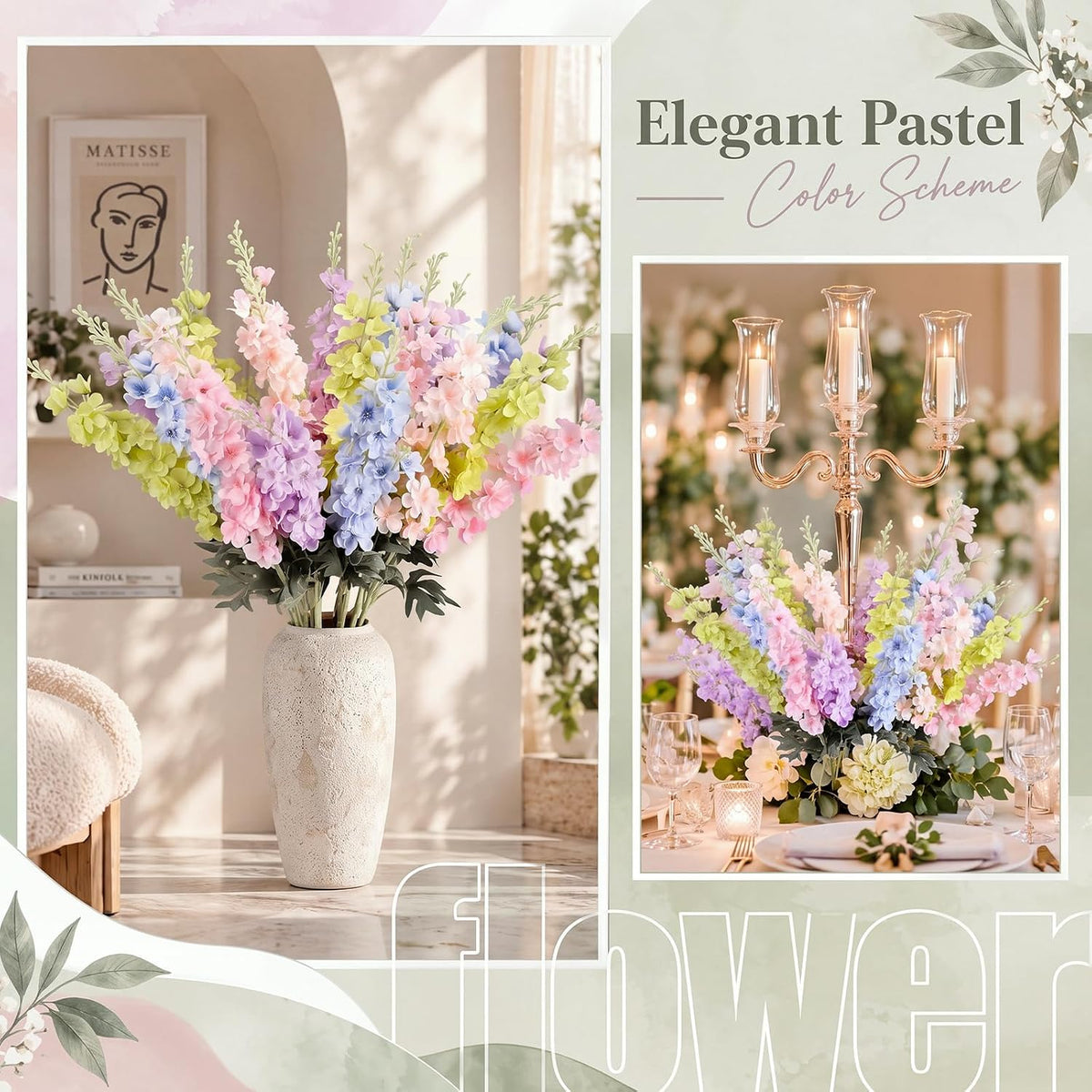 Thiccywoov 50 Pcs Pastel Delphinium Artificial Flower Bulk, 34.25"