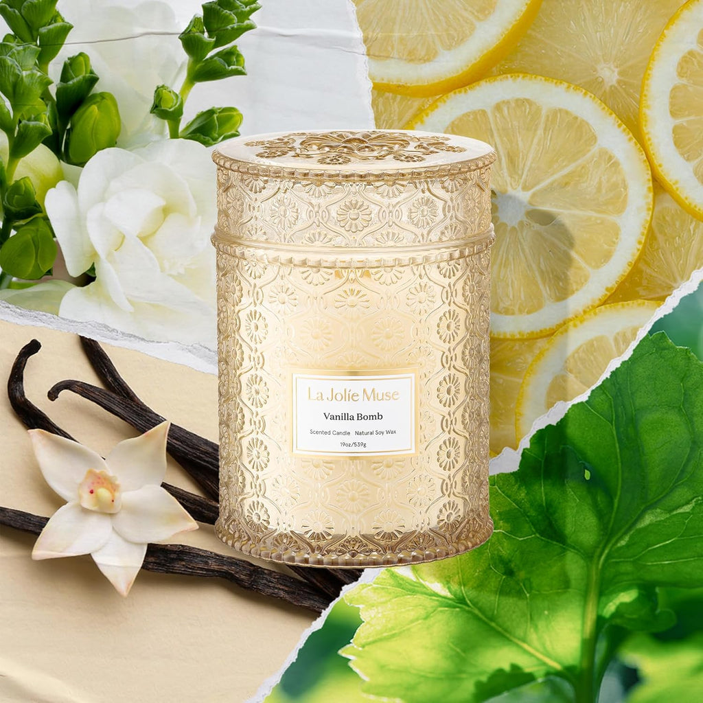 LA JOLIE MUSE Vanilla Zest Scented Candles for Home,19 oz Natural Soy Wax