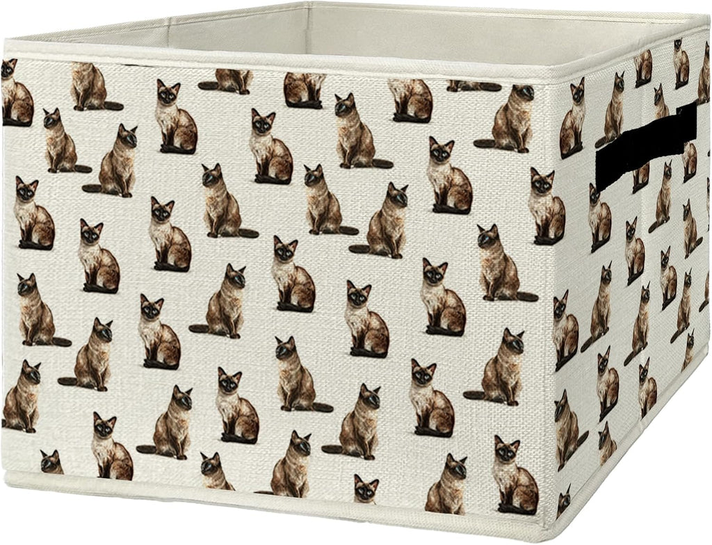 Siamese Cat Gifts Storage Bins & Boxes with Handles, Cat Mom Lovers Gifts Foldable Basket for Organizing, Gift for Pet Lovers Collapsible Storage Basket for Bedroom Bathroom Clothes Toys Books