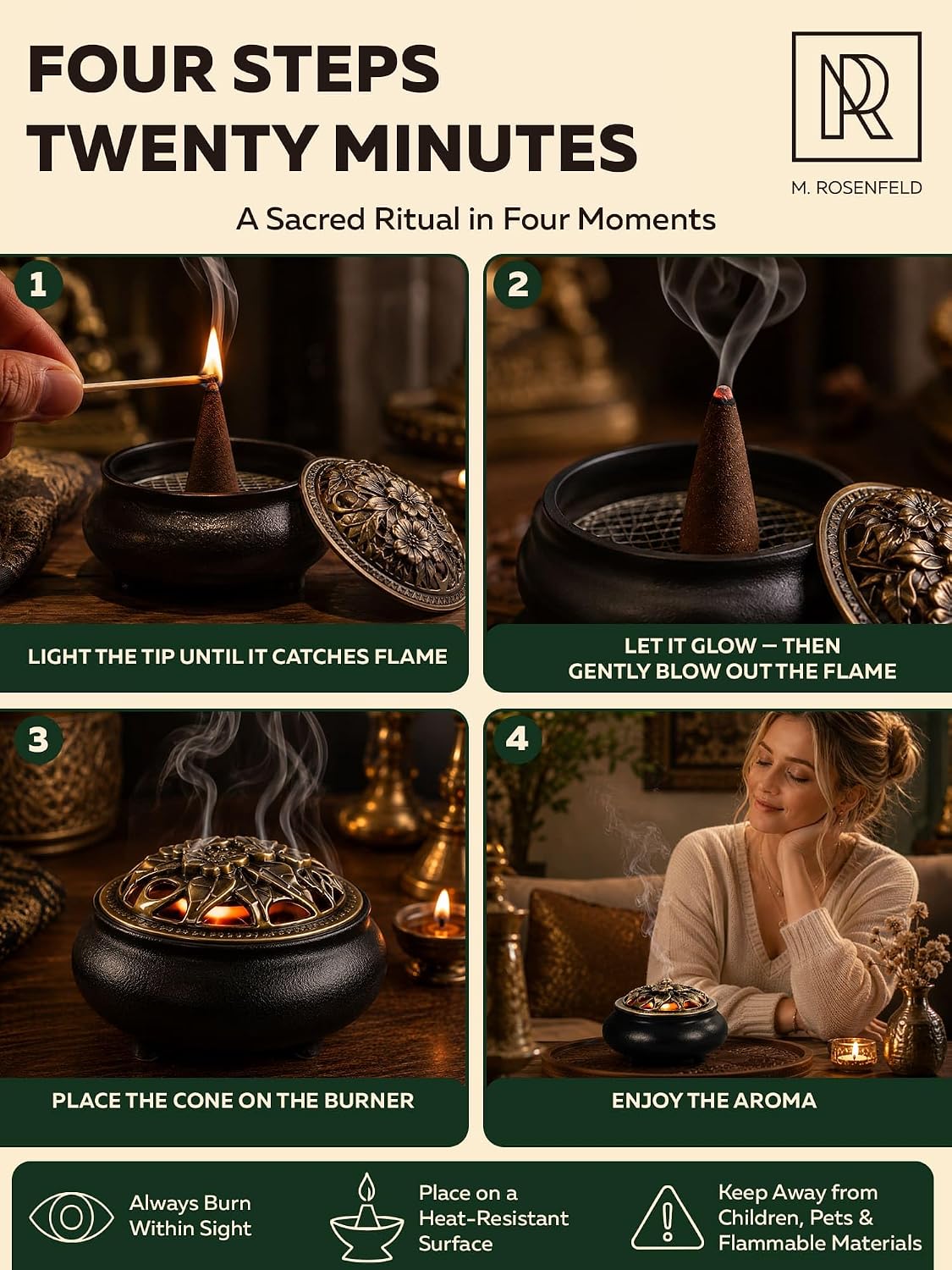 Frankincense and Myrrh Incense Cones 50 Pack - Authentic Resin Blend Cone Incense Scents, Premium Insence Cones for Meditation Yoga Aromatherapy, 1.5-Inch 20-Min Burn