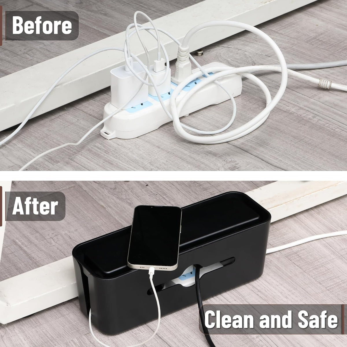 Bates- Cable Management Box, Small, Cable Organizer Box, Cord Organizer Box, Cable Box Organizer, Cord Management Box, Cord Hider Box, Cord Box for Wires on Floor, Power Strip Cover Box Baby Proof