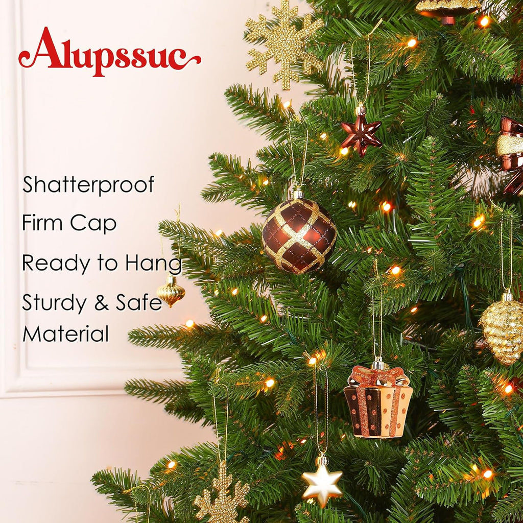 Alupssuc 82pcs Classic Christmas Balls Ornaments Set, Bronze Copper Gold