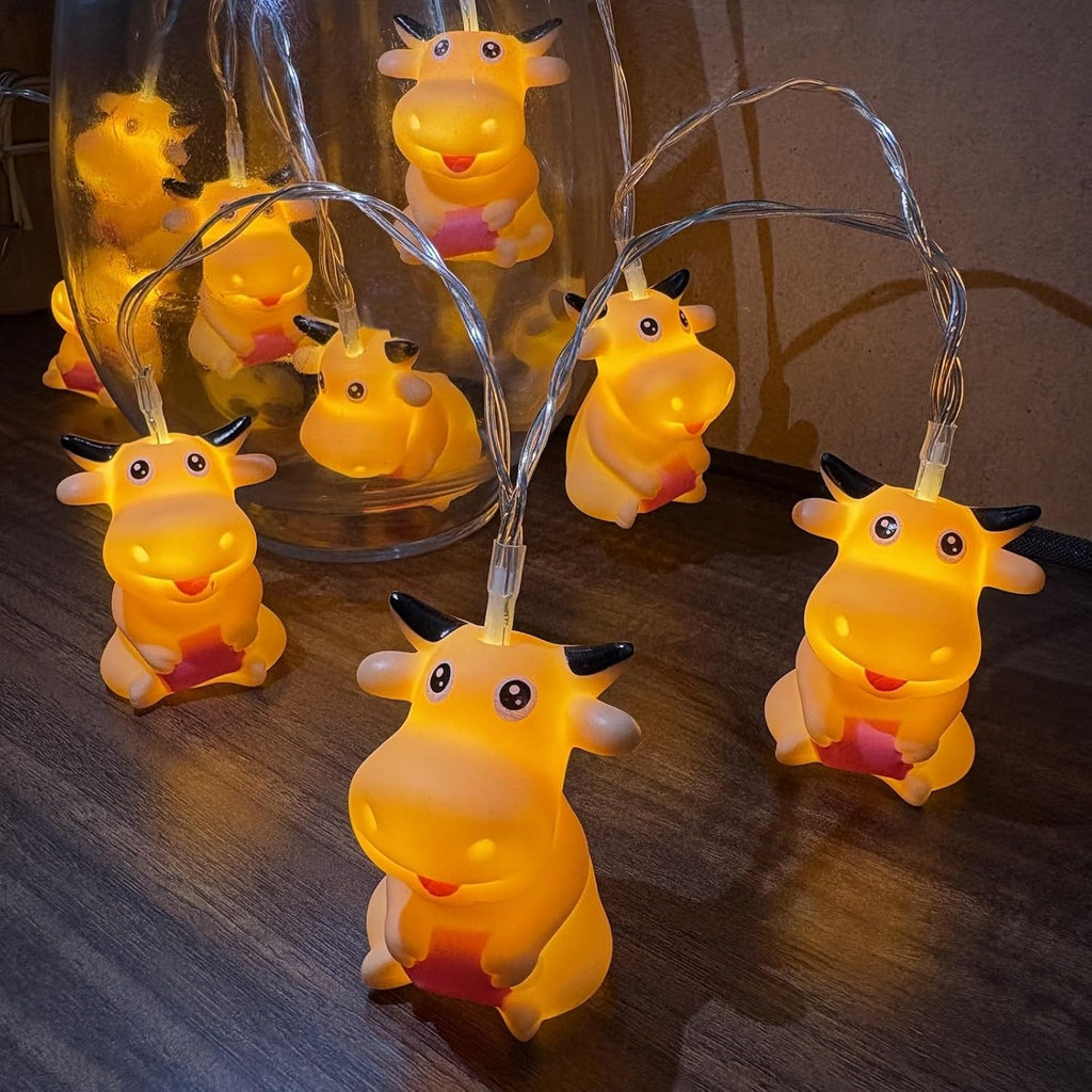 5.4 FT Cute Cow String Lights,10 LED Cattle Fairy Light Battery Operated for Home Party Camping Christmas Halloween Decoration (Cute Cow, 10LED)