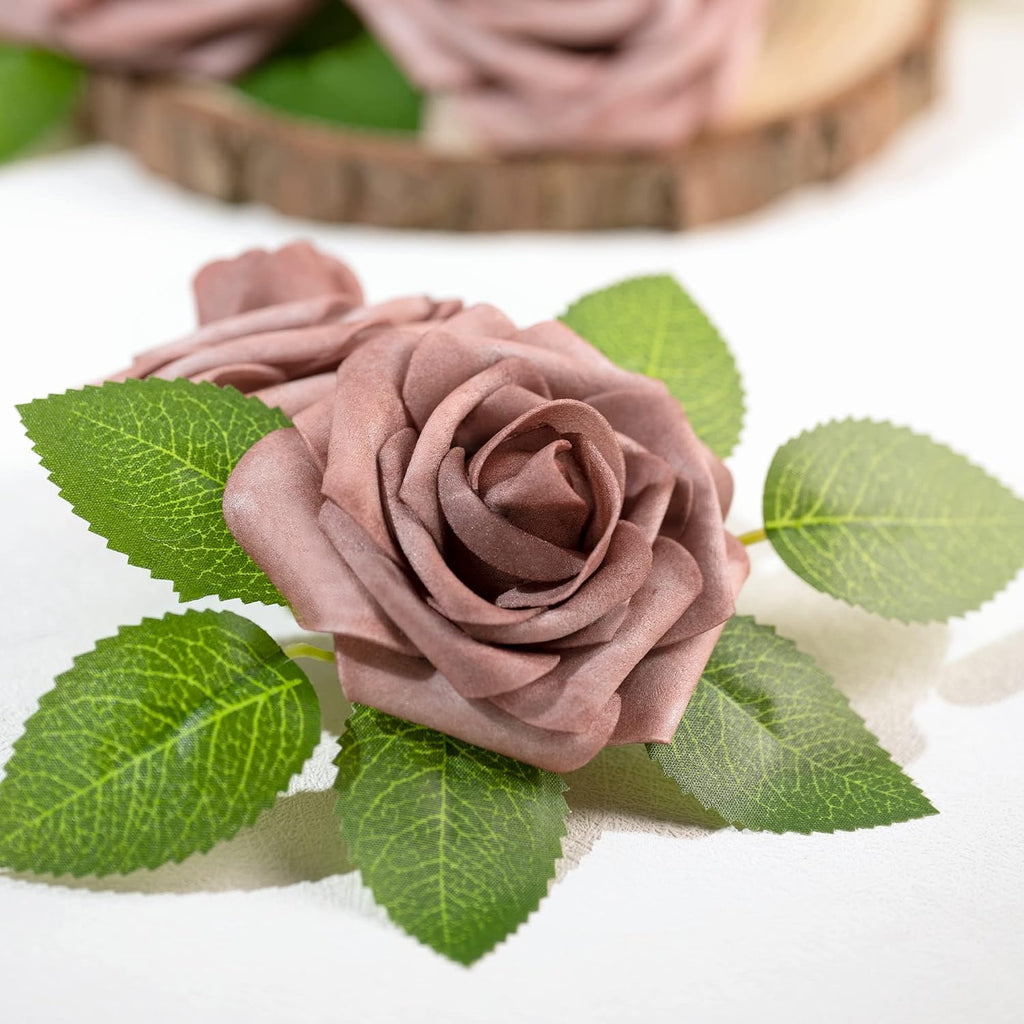 Mocoosy 50Pcs Artificial Rose Flowers, Dusty Roses for Decorations, Real Touch Foam Fake Rose Bulk with Stems DIY Wedding Bouquets Bridal Shower Centerpieces Floral Arrangements Party Table Home Decor